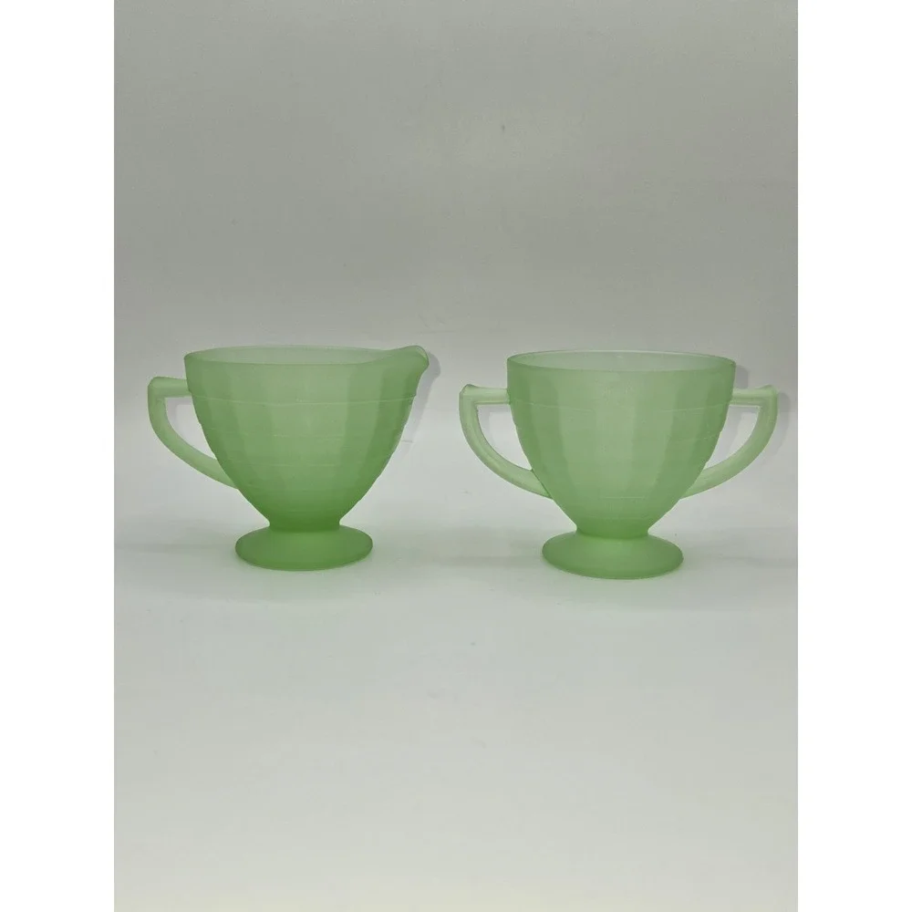 Uranium Glass Green Cups Attributed‎ to Hocking 3 Inch UV Glow Set of 2